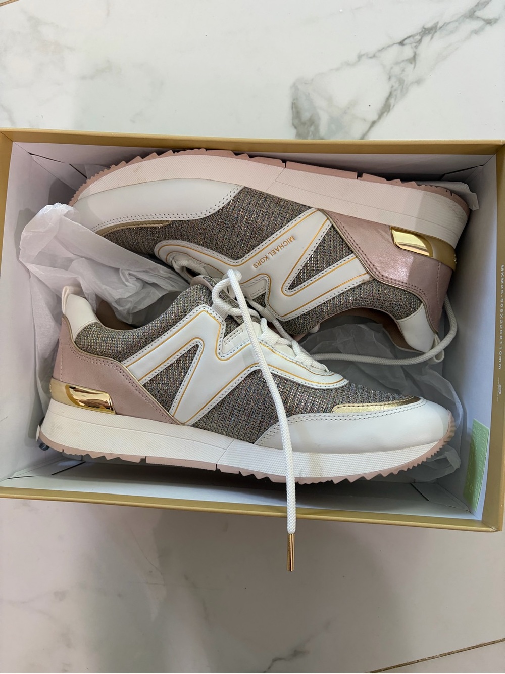 MICHAEL KORS MK Pippin Mixed-Media Trainer Women's Sneakers- GLITTER - Size 10